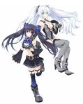  2girls 48_(sibata57) absurdres aqua_eyes bare_shoulders black_hair black_heart bow breasts choujigen_game_neptune cleavage dual_persona elbow_gloves gloves hair_ornament highres kami_jigen_game_neptune_v long_hair looking_at_viewer midriff multiple_girls noire red_eyes symbol-shaped_pupils thigh_strap thighhighs twintails white_background white_hair 
