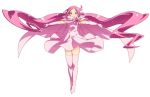  1girl ahoge blue_eyes blush brooch cape cherry_blossoms choker dress face flower gloves heart heartcatch_precure! heterochromia jewelry long_hair looking_at_viewer magical_girl mugen_silhouette outstretched_arms pink_hair precure simple_background smile solo spread_arms tasaka_shinnosuke thighhighs twintails white_background 