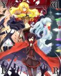  1boy 6+girls adam_(rwby) black_hair blake_belladonna blonde_hair blue_eyes bow cape flower gauntlets gloves hair_bow highres long_hair melanie_(rwby) miltia_(rwby) multiple_girls ponytail rooster_teeth rose ruby_rose rwby short_hair silversirius weiss_schnee white_hair yang_xiao_long yellow_eyes 