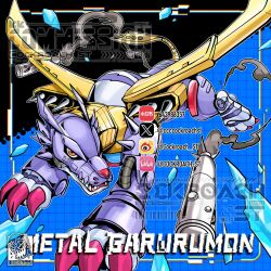  armor artist_logo blue_armor blue_background blue_helmet ccccockroachst character_name commission cyborg digimon digimon_(creature) helmet highres ice logo mechanical_wings metalgarurumon missile red_eyes sharp_teeth shoulder_spikes solo spikes teeth watermark wings wolf 