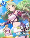  2girls ;) ahoge aqua_eyes armor character_name cosplay crossover gloves green_hair idolmaster idolmaster_million_live! licking_lips long_hair looking_at_viewer milla_maxwell milla_maxwell_(cosplay) multiple_girls official_art shimabara_elena shimabara_elena_(cosplay) signature sword tales_of_(series) tales_of_xillia weapon wink 