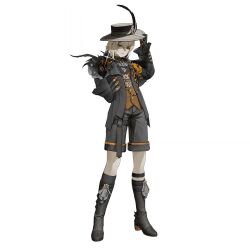  1girl artist_request black_hat black_pants black_shoes blonde_hair character_request commentary_request copyright_request girls'_frontline_2:_exilium girls_frontline green_eyes gun hat high_heels holding holding_gun holding_weapon long_hair official_art pants sextans_(girls'_frontline_2) shoes solo tagme weapon white_background 