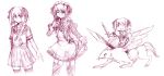  1boy alternate_costume braid chibi enmaided fang fate/apocrypha fate_(series) hair_ribbon hippogriff juliet_sleeves long_sleeves maid maid_headdress monochrome open_mouth puffy_sleeves ribbon rider_of_black riding school_uniform serafuku single_braid sketch smile sword thighhighs trap weapon wink wizs |_| 