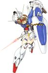  antennae beam_saber brown_hair energy_sword green_eyes gundam gundam_0083 gundam_gp-01_full_vernian_zephyranthes mecha_musume mobile_suit mobile_suit_gundam shield sword 