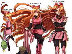  1boy 1girl age_progression bare_shoulders black_arm_warmers black_gloves black_pantyhose blonde_hair blood blood_on_face blossom_(ppg) boots bow cape child crossed_arms crossover darent_z english_commentary fingerless_gloves gloves glowing glowing_eyes hair_bow highres homelander long_hair looking_at_viewer no_eyes orange_hair pantyhose pink_boots pink_eyes pink_shirt powerpuff_girls red_bow shirt short_hair simple_background sleeveless sleeveless_shirt smile star_wand the_boys twitter_username very_long_hair watermark white_background white_pantyhose 