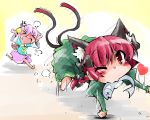  &gt;_&lt; 2girls all_fours anger_vein blush braid capelet cat_tail closed_eyes extra_ears fish green_hair heart juliet_sleeves kaenbyou_rin komeiji_satori long_sleeves looking_at_viewer multiple_girls multiple_tails open_mouth pink_eyes puffy_sleeves red_eyes redhead running shinapuu shirt skirt tail third_eye touhou twin_braids wide_sleeves wink 