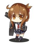  1girl brown_eyes brown_hair chibi half_updo hitsuji_bako inazuma_(kantai_collection) kantai_collection machinery personification sailor_dress sleeves_past_wrists solo turret 