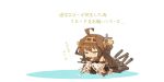  1girl =_= brown_hair chibi crying detached_sleeves hair_ornament highres itsukia kantai_collection knees_up kongou_(kantai_collection) long_hair pout sitting solo translated 