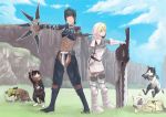  absurdres animalization annie_leonhardt blade cat christa_renz dddsachio dual_wielding felyne full_body highres hood khezu_(armor) melynx mikasa_ackerman mina_carolina monster_hunter nargacuga_(armor) sasha_browse shingeki_no_kyojin standing sword tagme weapon ymir_(shingeki_no_kyojin) 