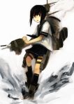  black_eyes black_hair ergot faux_traditional_media fubuki_(kantai_collection) holster kantai_collection kneehighs pleated_skirt school_uniform serafuku short_hair skirt tagme 