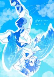  1boy ancient_greek_clothes armlet belt blue_theme boots bracer commentary dated fur_trim greco-roman_clothes highres jewelry kid_icarus kid_icarus_uprising kot_ksm male_focus monochrome pit_(kid_icarus) shorts solo spiky_hair wings 