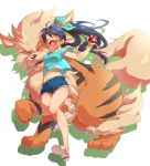  1girl arcanine crossover ganaha_hibiki idolmaster kamihitoe pokemon pokemon_(creature) pokemon_(game) 