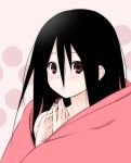  1girl black_hair blanket bust ekra komori_kiri long_hair looking_at_viewer pink_eyes polka_dot polka_dot_background sayonara_zetsubou_sensei solo 