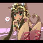  1girl animal_ears bastet_(p&amp;d) blush bracelet cat_ears cat_tail choker circlet earrings heart jewelry kuromu_(underporno) letterboxed long_hair paw_pose pillow puzzle_&amp;_dragons smile solo spoken_heart tail tongue 