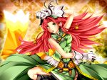  1girl adapted_costume bell braid chinese_clothes contemporary gloves green_eyes hair_bell hair_ornament highres hong_meiling kazetto kung_fu long_hair redhead solo touhou twin_braids very_long_hair 