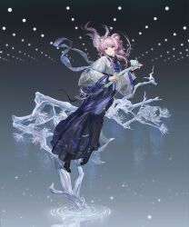  1girl absurdres ambience_synesthesia animal_ears arknights chinese_clothes chinese_commentary commentary_request expressionless floating_hair full_body hair_between_eyes hair_intakes hairband hanfu highres holding lin_(arknights) lin_(heavenly_mirage)_(arknights) long_hair long_skirt long_sleeves looking_to_the_side mouse_ears mouse_girl official_alternate_costume parted_lips pink_hair ruyi see-through_clothes see-through_skirt skirt solo tail tassel ting_zi_bbb violet_eyes 
