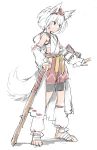  1girl adapted_costume animal_ears gauntlets hat inubashiri_momiji katana leg_warmers matsuda_(matsukichi) sarashi sash shirt shorts_under_skirt side_slit silver_hair simple_background skirt solo sword tail tokin_hat touhou weapon white_background wolf_ears wolf_tail 