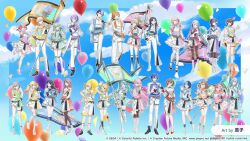  25-ji_nightcord_de._(project_sekai) 6+boys 6+girls akiyama_mizuki aoyagi_touya asahina_mafuyu asymmetrical_gloves azusawa_kohane balloon black_gloves black_hair black_shoes blonde_hair blue_hair blue_sky boots brown_hair clouds cloudy_sky copyright_notice fingerless_gloves flag full_body gloves green_hair grey_hair hanasato_minori hatsune_miku highres hinomori_shiho hinomori_shizuku holding holding_flag hoshino_ichika_(project_sekai) kagamine_len kagamine_rin kaito_(vocaloid) kamishiro_rui kaoruko_(unkrk55) kiritani_haruka kusanagi_nene leggings leo/need_(project_sekai) megurine_luka meiko_(vocaloid) mochizuki_honami momoi_airi more_more_jump!_(project_sekai) multicolored_hair multiple_boys multiple_girls musical_note official_art ootori_emu orange_eyes orange_hair pants piapro_studio pink_eyes pink_hair pleated_skirt project_sekai purple_hair shinonome_akito shinonome_ena shiraishi_an shoes skirt sky smile standing tenma_saki tenma_tsukasa thigh-highs thigh_boots thigh_strap two-tone_hair vivid_bad_squad_(project_sekai) vocaloid white_gloves white_hair white_shoes wonderlands_x_showtime_(project_sekai) yoisaki_kanade 