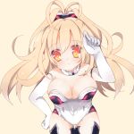  1girl blonde_hair bodysuit breasts choujigen_game_neptune kami_jigen_game_neptune_v large_breasts long_hair lovefumiki orange_eyes solo symbol-shaped_pupils yellow_heart 