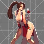  1girl absurdres bare_shoulders breasts brown_eyes brown_hair cleavage fatal_fury highres hips japanese_clothes king_of_fighters large_breasts long_hair ogami parted_lips ponytail shiranui_mai solo 