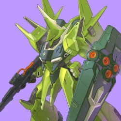  bawoo beam_rifle bmwsb0 commentary energy_gun gun gundam gundam_zz highres holding holding_gun holding_weapon mecha mecha_focus mobile_suit neo_zeon no_humans one-eyed purple_background robot science_fiction shield simple_background violet_eyes weapon 