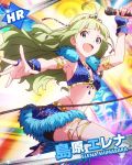  1girl :d ahoge aqua_eyes armlet bracelet character_name green_hair hairband idolmaster idolmaster_million_live! jewelry long_hair looking_at_viewer microphone official_art open_mouth shimabara_elena smile solo 