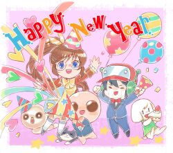  2girls 3boys android artist_request bald balloon baseball_cap black_fur black_hair black_shoes blue_eyes blue_hair blue_pants blue_suit border bow bowtie breasts brown_eyes cake cake_slice cat cave_story charger_(the_binding_of_isaac) clenched_hand closed_eyes colored_skin commentary confetti death diagonal-striped_hat dress dress_pants english_commentary english_text eyelashes floppy_ears food formal_clothes fruit full_body furry green_sweater guppy_(the_binding_of_isaac) hair_between_eyes hair_ornament hairclip half_updo happy_new_year hat heart holding holding_cake holding_food holding_party_popper isaac_(the_binding_of_isaac) jacket kneehighs lapels long_hair medium_breasts mimiga multiple_boys multiple_girls notched_lapels official_art open_mouth oversized_object pants party_hat party_popper pink_background pleated_dress polka_dot_hat ponytail quote_(cave_story) red_bow red_bowtie red_hat red_jacket red_sleeves remi_(remilore) remilore_~shoujo_to_isekai_to_madousho~ robot_ears second-party_source shawl_lapels shirt shoes short_tail socks star_(symbol) strawberry strawberry_shortcake suit sweater tail teeth the_binding_of_isaac toroko turtleneck tuxedo_cat two-tone_fur undershirt upper_body very_long_hair waving white_border white_fur white_shirt white_skin white_socks white_tail winged_hair_ornament worm x_x yellow_bow yellow_dress yellow_hat yellow_trim 