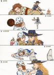  2boys arm_warmers beanie beard bird blanket blonde_hair blue_eyes book boots brown_hair campfire cape chaps comic cowboy_boots crying crying_with_eyes_open english facial_hair fire frying_pan green_eyes gyro_zeppeli hat hoodie johnny_joestar jojo_no_kimyou_na_bouken le-phare lipstick long_hair looking_at_another makeup multiple_boys nail_polish on_stomach pencil pheasant reaching sitting sleeping star_print steel_ball_run stitches stuffed_animal stuffed_toy tears teddy_bear white_background wood 