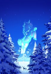  antlers balloon blue_sky chinese_zodiac deer heart highres horns makoron117117 original signature sky snow star_(symbol) tree unicorn year_of_the_horse 