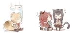  /\/\/\ 3girls :&gt; ^_^ akemi_homura animal_ears animalization black_hair blonde_hair cat_ears closed_eyes cut_off_jeans die_(artist) drill_hair hairband jar licking licking_paw long_hair mahou_shoujo_madoka_magica multiple_girls pantyhose redhead ribbon sakura_kyouko school_uniform shorts simple_background sitting tail tail_hug tomoe_mami white_background 