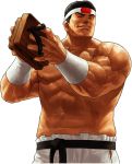  1boy abs closed_eyes daimon_gorou eyebrows geta headband king_of_fighters king_of_fighters_xii muscle official_art ogura_eisuke shirtless shoes_removed snk solo thick_eyebrows wristband 