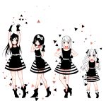  4girls black_hair duji_amo gloves highres long_hair multiple_girls original short_hair white_hair 