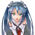  1girl absurdres aqua_eyes crop_top detached_sleeves hair_ribbon highres isuzu_(kantai_collection) kantai_collection kibamigohann long_hair looking_at_viewer open_mouth personification ribbon solo twintails 