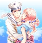  1boy 1girl black_hair dixie_cup_hat hair_bobbles hair_ornament hat higashikata_jousuke_(jojolion) hirose_yasuho jojo_no_kimyou_na_bouken jojolion mimori-p pink_hair sailor violet_eyes 