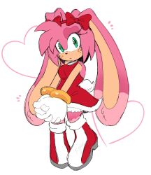  amy_rose boots bunny_tail green_eyes pink_fur pink_hair rabbit rabbit rabbit_ears rabbit_ears rabbit_girl rabbit_tail red_boots red_bow red_dress sonic_(series) tail white_background white_gloves 