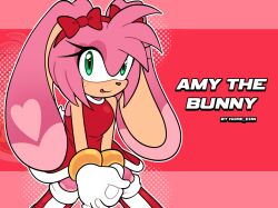  amy_rose bunny_girl bunny_tail green_eyes pink_fur pink_hair rabbit rabbit_ears rabbit_ears rabbit_girl rabbit_tail red_boots red_bow red_dress sonic_(series) tounge tounge_out white_gloves 