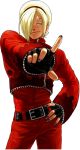  1boy androgynous ash_crimson belt blonde_hair blue_eyes fingerless_gloves freckles gloves hair_over_one_eye hairband hand_on_hip king_of_fighters king_of_fighters_xii nail_polish official_art ogura_eisuke short_hair snk solo 