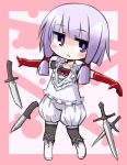  1girl :&lt; bloomers blush boots bow child dansai_bunri_no_crime_edge elbow_gloves emily_redhands gloves knife kugelschreiber lavender_hair red_gloves solo underwear violet_eyes 