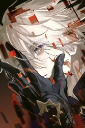  1boy absurdres alternate_form black_gloves blonde_hair blood cracked_skin eksi_(kriixx) glitch gloves hand_on_own_face highres honkai:_star_rail honkai_(series) male_focus phainon_(honkai:_star_rail) phainon_(khaslana)_(honkai:_star_rail) short_hair solo spiky_hair twitter_username yellow_blood yellow_eyes 