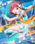  &gt;;d 1girl ;d brown_eyes brown_hair character_name elbow_pads fingerless_gloves gloves headset ice_skates idolmaster idolmaster_million_live! looking_at_viewer nonohara_akane official_art open_mouth scarf short_hair skates skirt smile solo wink 