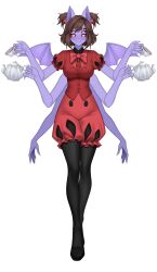  absurdres animal_ears arthropod_girl bat_ears black_pantyhose black_shoes bow brown_hair bug colored_sclera colored_skin cosplay cup dante_will dante_will_(spider) extra_arms extra_eyes fingernails hair_bow highres holding holding_cup holding_teapot indie_virtual_youtuber lilum monster_girl muffet muffet_(cosplay) neobaka non-web_source ohwasuy pants pantyhose purple_skin red_pants red_shirt sharp_fingernails shirohomu shirt shoes short_hair silk smile spider spider_girl spider_web teacup teapot undertale utdr_(toby_fox) 