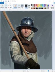  1boy art_program_in_frame baseball_bat capelet christian_young commentary facing_viewer gloves helmet holding holding_baseball_bat leather leather_gloves looking_at_viewer male_focus microsoft_paint_(medium) microsoft_paint_(software) original partially_shaded_face screenshot serious shirt solo symbol-only_commentary upper_body white_shirt 