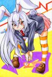  1girl animal_ears blazer bunny_tail kawachi_koorogi long_hair necktie pleated_skirt purple_hair rabbit_ears red_eyes reisen_udongein_inaba skirt solo tail thighhighs touhou 