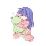  1girl blue_eyes blue_hair frog furui_suguri kanon keropii long_hair minase_nayuki pajamas stuffed_animal stuffed_toy wink 