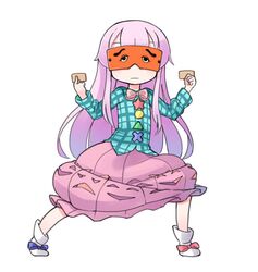  1girl bow expressionless face_mask hata_no_kokoro long_hair long_sleeves mask nakashino_setsu pink_hair posing shirt skirt solo touhou very_long_hair wide_sleeves 