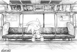  ai-render greyscale hedgehog hedgehog_boy japan japan_train monochrome non-web_source sonic_(series) sonic_the_hedgehog train white_background 