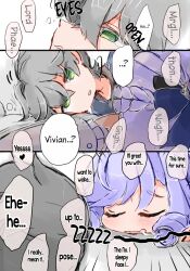 1boy 1girl long_hair short_hair sleeping vivian_(zenless_zone_zero) vivian_banshee waking_up wise_(zenless_zone_zero) zenless_zone_zero