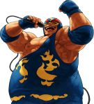  1boy big_belly blue_eyes elbow_pads fang fingerless_gloves gloves king_of_fighters king_of_fighters_xii mask microphone muscle official_art ogura_eisuke open_mouth raiden_(snk) snk solo spandex tongue tongue_out wrestling_outfit 