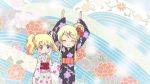  2girls alice_carteret animated animated_gif blonde_hair japanese_clothes kimono kin&#039;iro_mosaic kujou_karen multiple_girls o_o screencap simple_background 
