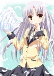  1girl angel_beats! angel_wings blazer highres long_hair school_uniform shisui_(kachoufuugetsu) silver_hair solo tachibana_kanade wings yellow_eyes 